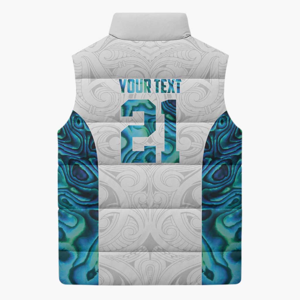 Custom New Zealand Aotearoa Sleeveless Puffer Jacket Maori Paua Shell Indigenous - Aussie Hoodie