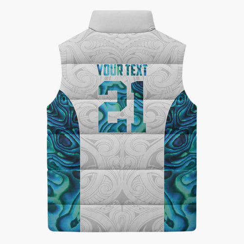 Custom New Zealand Aotearoa Sleeveless Puffer Jacket Maori Paua Shell Indigenous - Aussie Hoodie