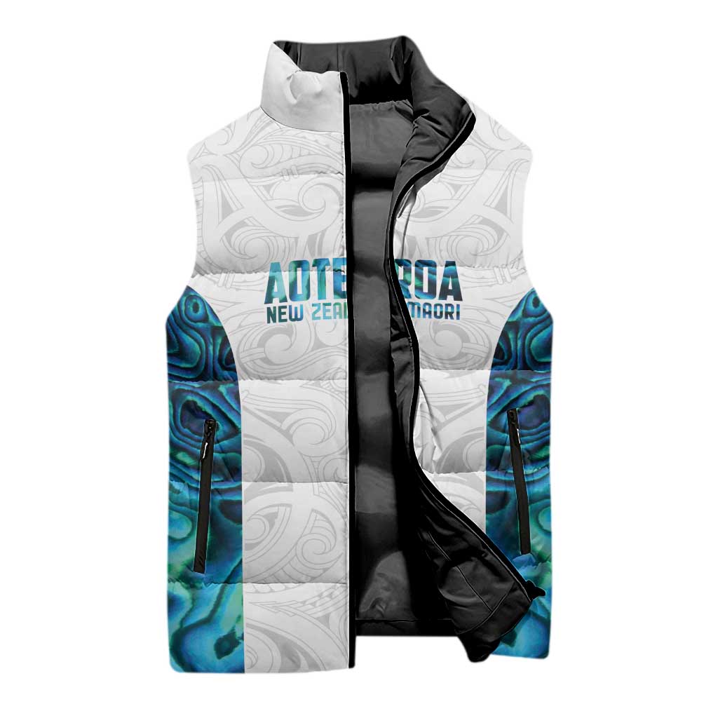 Custom New Zealand Aotearoa Sleeveless Puffer Jacket Maori Paua Shell Indigenous - Aussie Hoodie