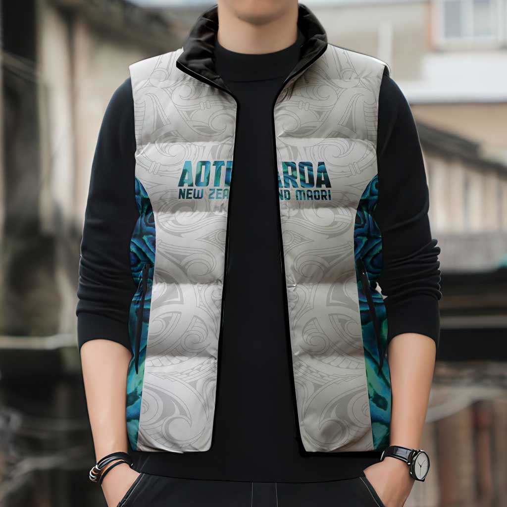 Custom New Zealand Aotearoa Sleeveless Puffer Jacket Maori Paua Shell Indigenous - Aussie Hoodie