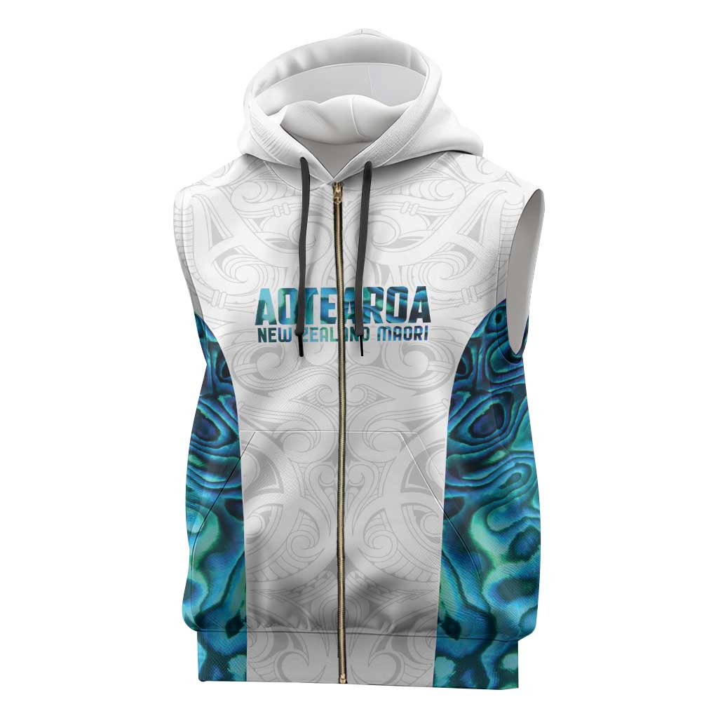 Custom New Zealand Aotearoa Sleeveless Zip Hoodie Maori Paua Shell Indigenous - Aussie Hoodie