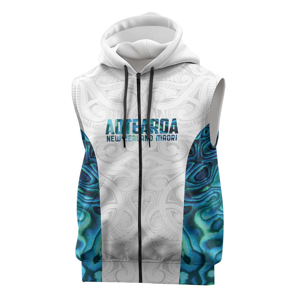 Custom New Zealand Aotearoa Sleeveless Zip Hoodie Maori Paua Shell Indigenous LT9