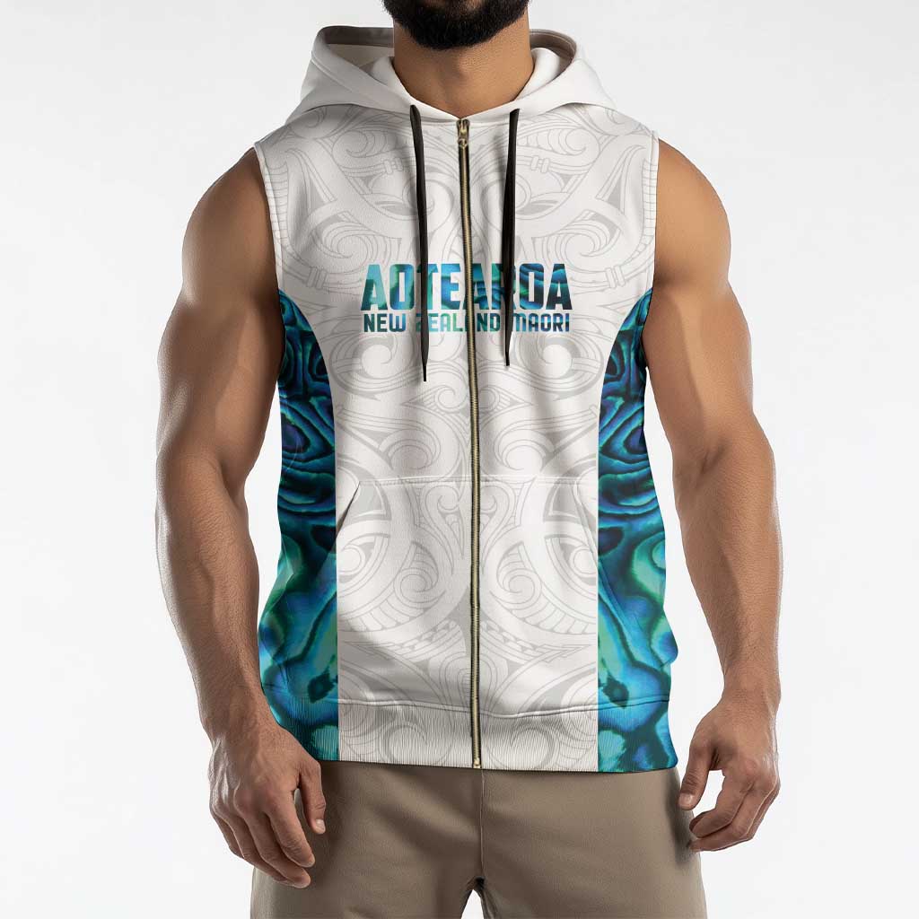 Custom New Zealand Aotearoa Sleeveless Zip Hoodie Maori Paua Shell Indigenous - Aussie Hoodie