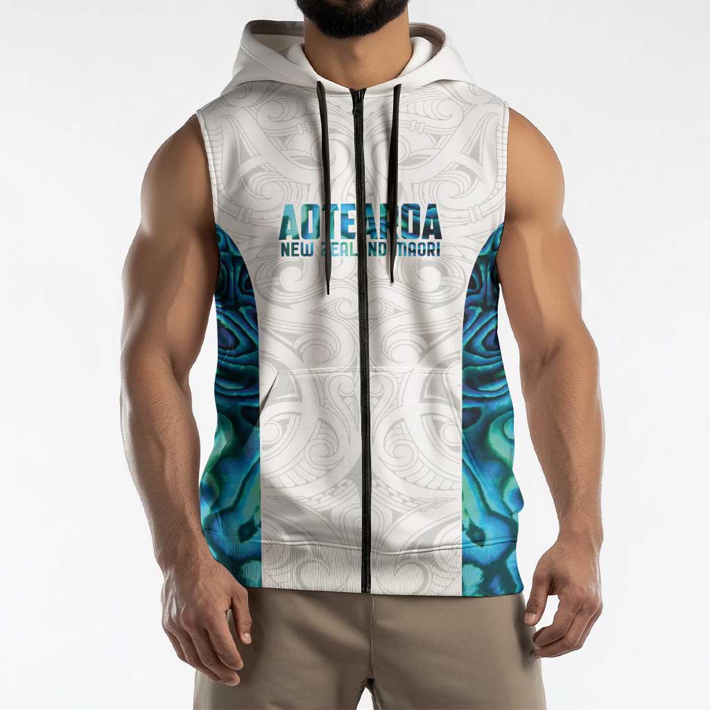 Custom New Zealand Aotearoa Sleeveless Zip Hoodie Maori Paua Shell Indigenous LT9