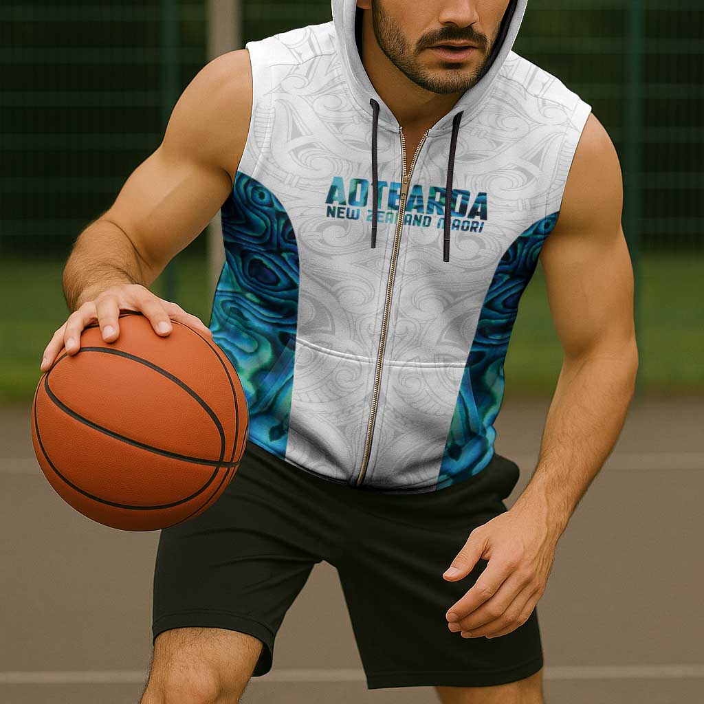 Custom New Zealand Aotearoa Sleeveless Zip Hoodie Maori Paua Shell Indigenous - Aussie Hoodie