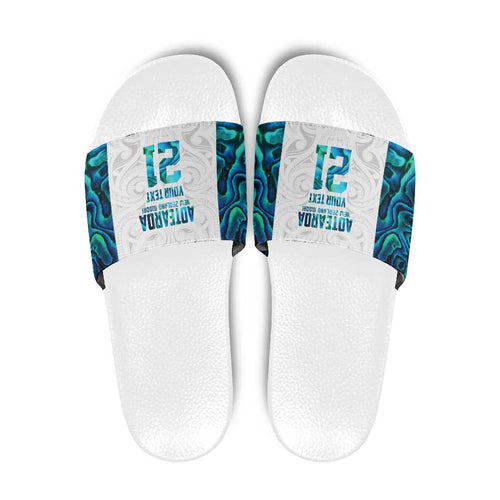 Custom New Zealand Aotearoa Slide Sandals Maori Paua Shell Indigenous - Aussie Hoodie