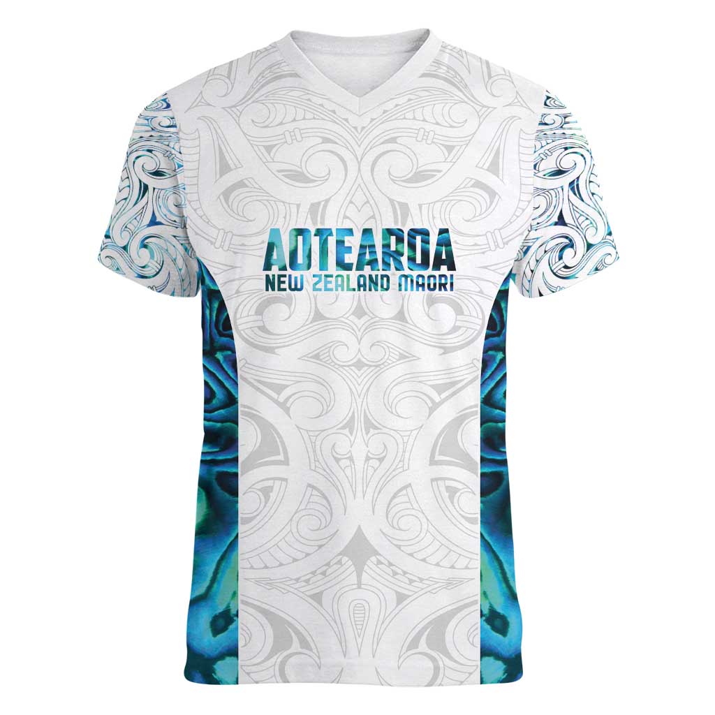 Custom New Zealand Aotearoa Women V-Neck T-Shirt Maori Paua Shell Indigenous - Aussie Hoodie