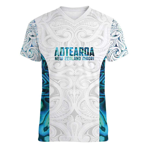 Custom New Zealand Aotearoa Women V-Neck T-Shirt Maori Paua Shell Indigenous - Aussie Hoodie