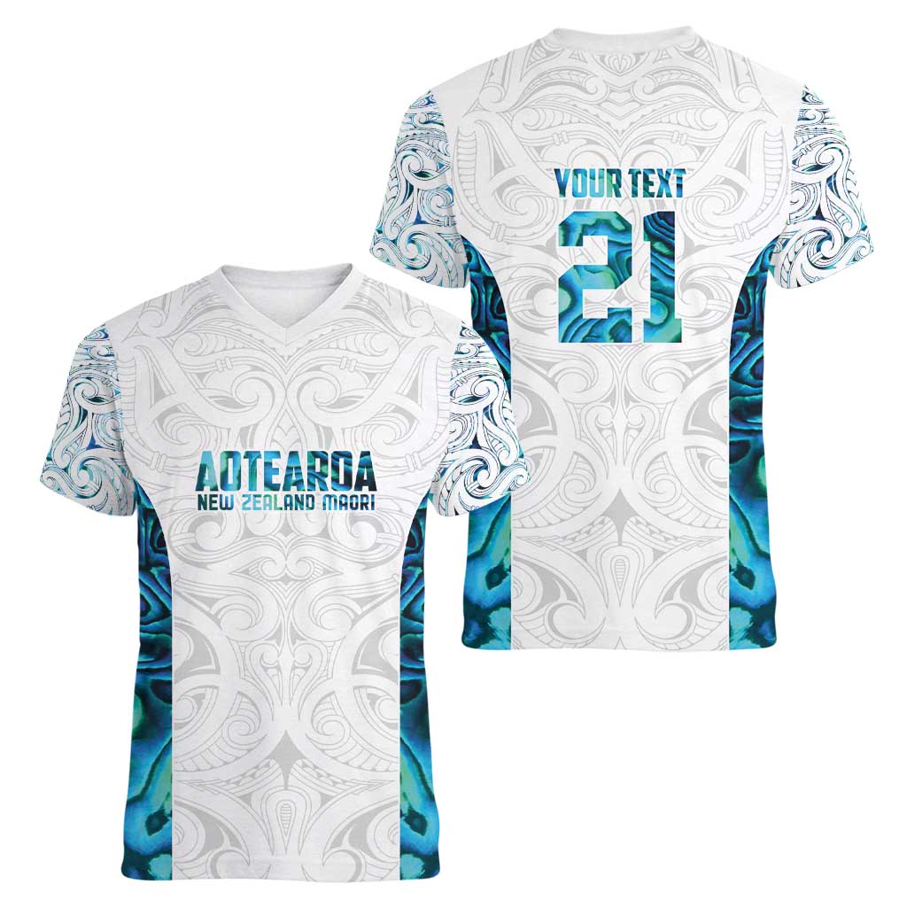 Custom New Zealand Aotearoa Women V-Neck T-Shirt Maori Paua Shell Indigenous - Aussie Hoodie