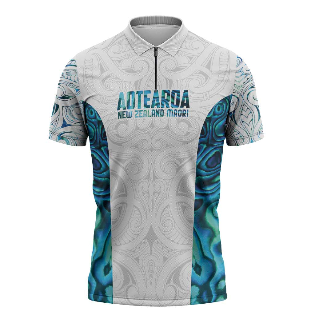 Custom New Zealand Aotearoa Zipper Polo Shirt Maori Paua Shell Indigenous - Aussie Hoodie