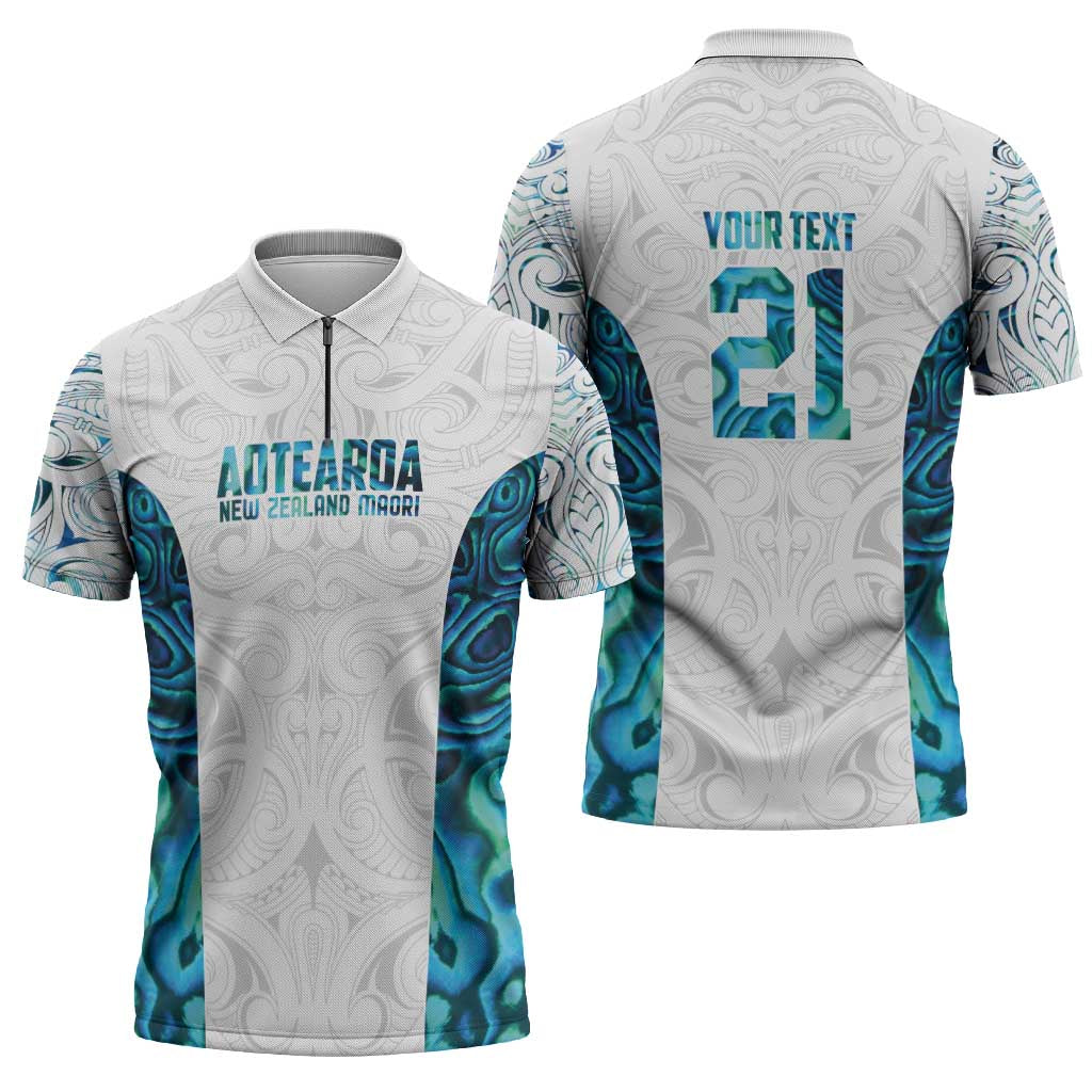 Custom New Zealand Aotearoa Zipper Polo Shirt Maori Paua Shell Indigenous - Aussie Hoodie