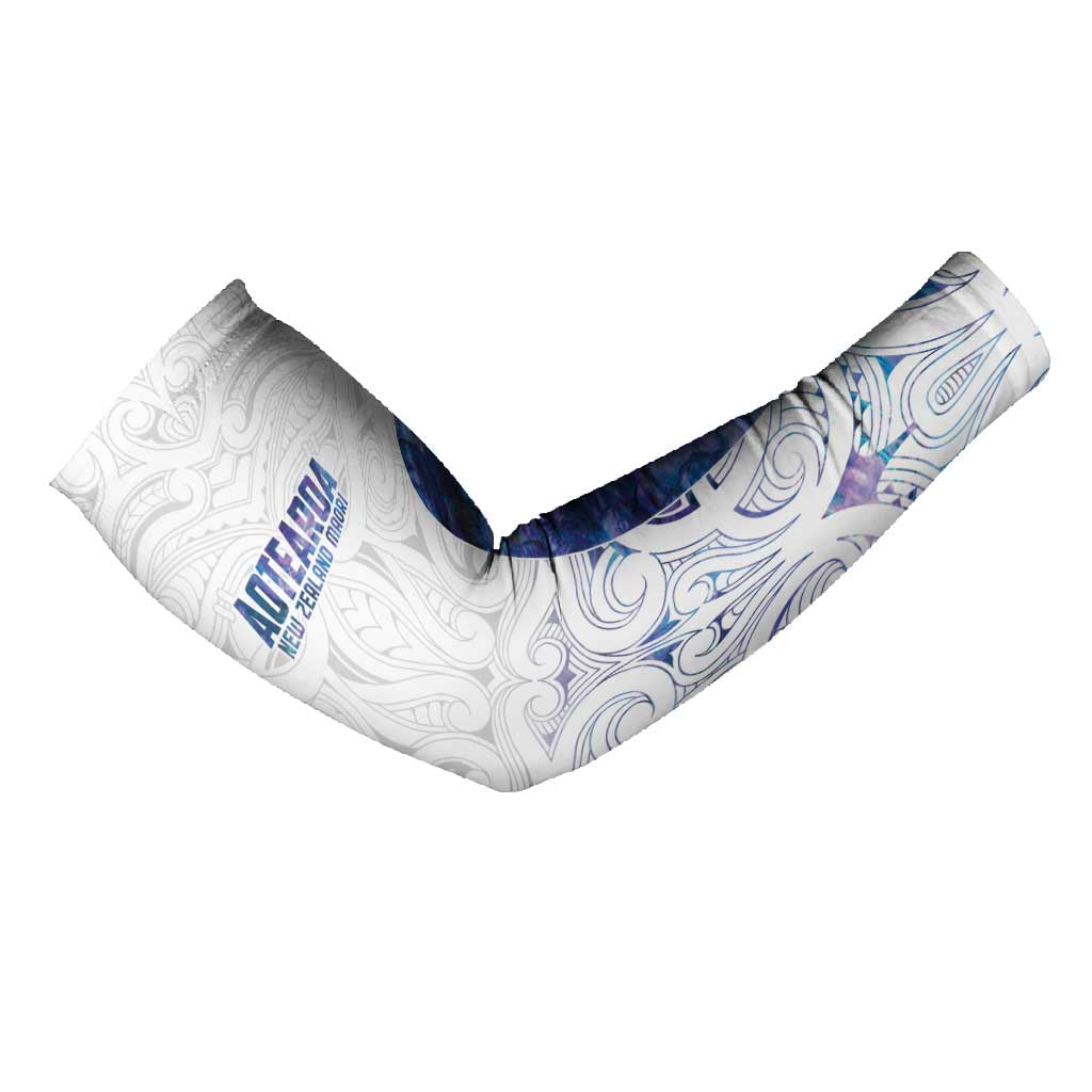 Custom New Zealand Aotearoa Arm Sleeves Purple Maori Paua Shell Indigenous - Aussie Hoodie