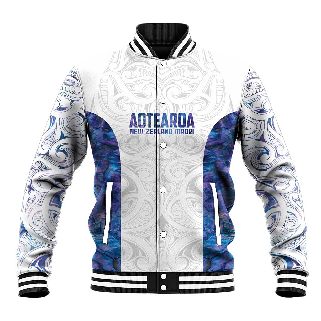 Custom New Zealand Aotearoa Baseball Jacket Purple Maori Paua Shell Indigenous - Aussie Hoodie