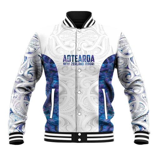 Custom New Zealand Aotearoa Baseball Jacket Purple Maori Paua Shell Indigenous - Aussie Hoodie