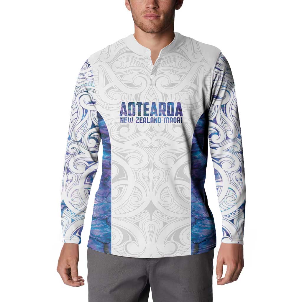 Custom New Zealand Aotearoa Button Sweatshirt Purple Maori Paua Shell Indigenous - Aussie Hoodie