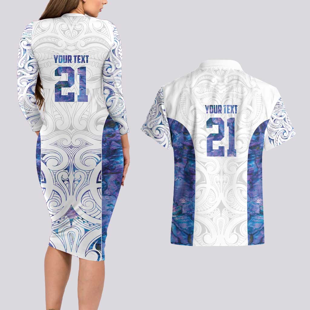 Custom New Zealand Aotearoa Couples Matching Long Sleeve Bodycon Dress and Hawaiian Shirt Purple Maori Paua Shell Indigenous - Aussie Hoodie