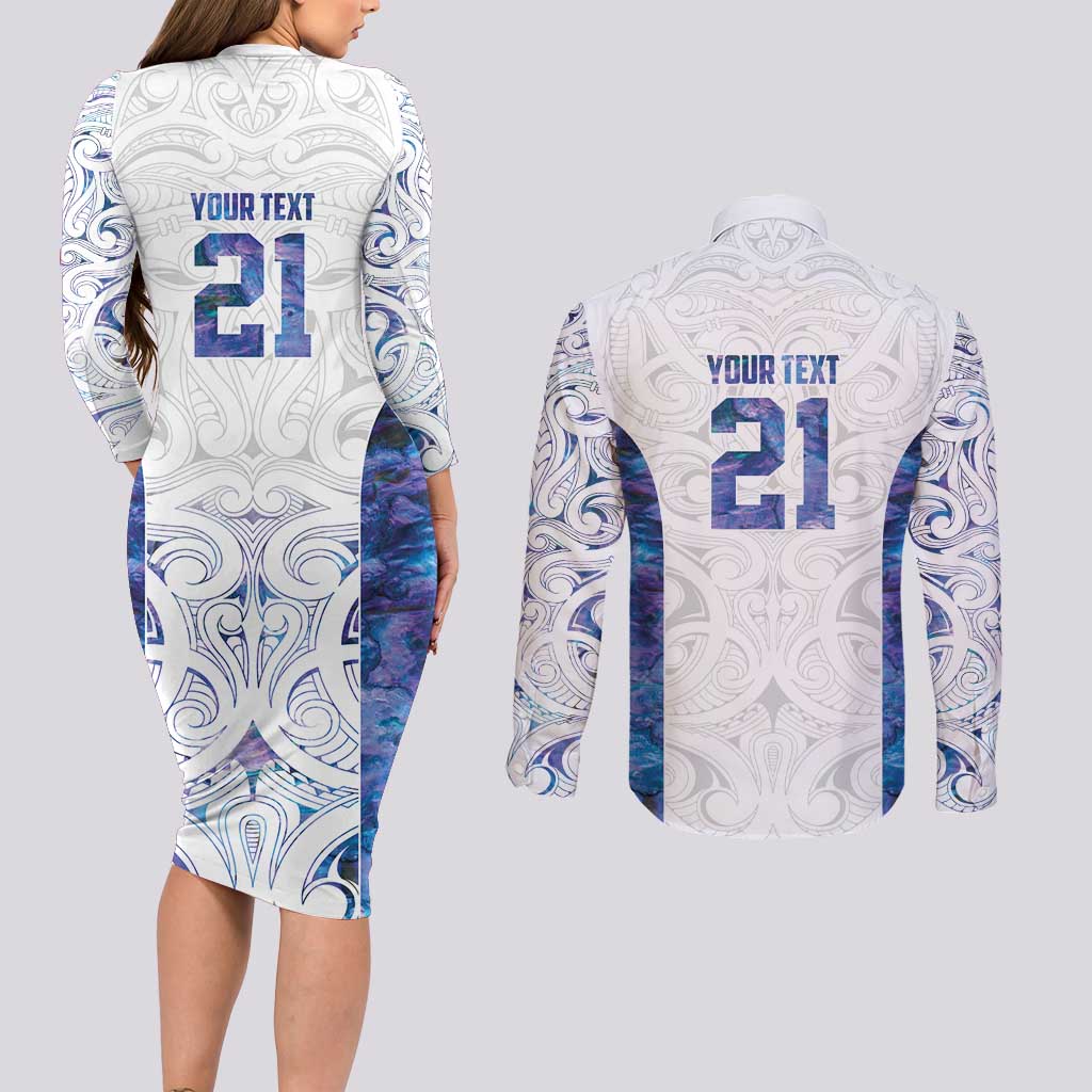 Custom New Zealand Aotearoa Couples Matching Long Sleeve Bodycon Dress and Long Sleeve Button Shirt Purple Maori Paua Shell Indigenous - Aussie Hoodie