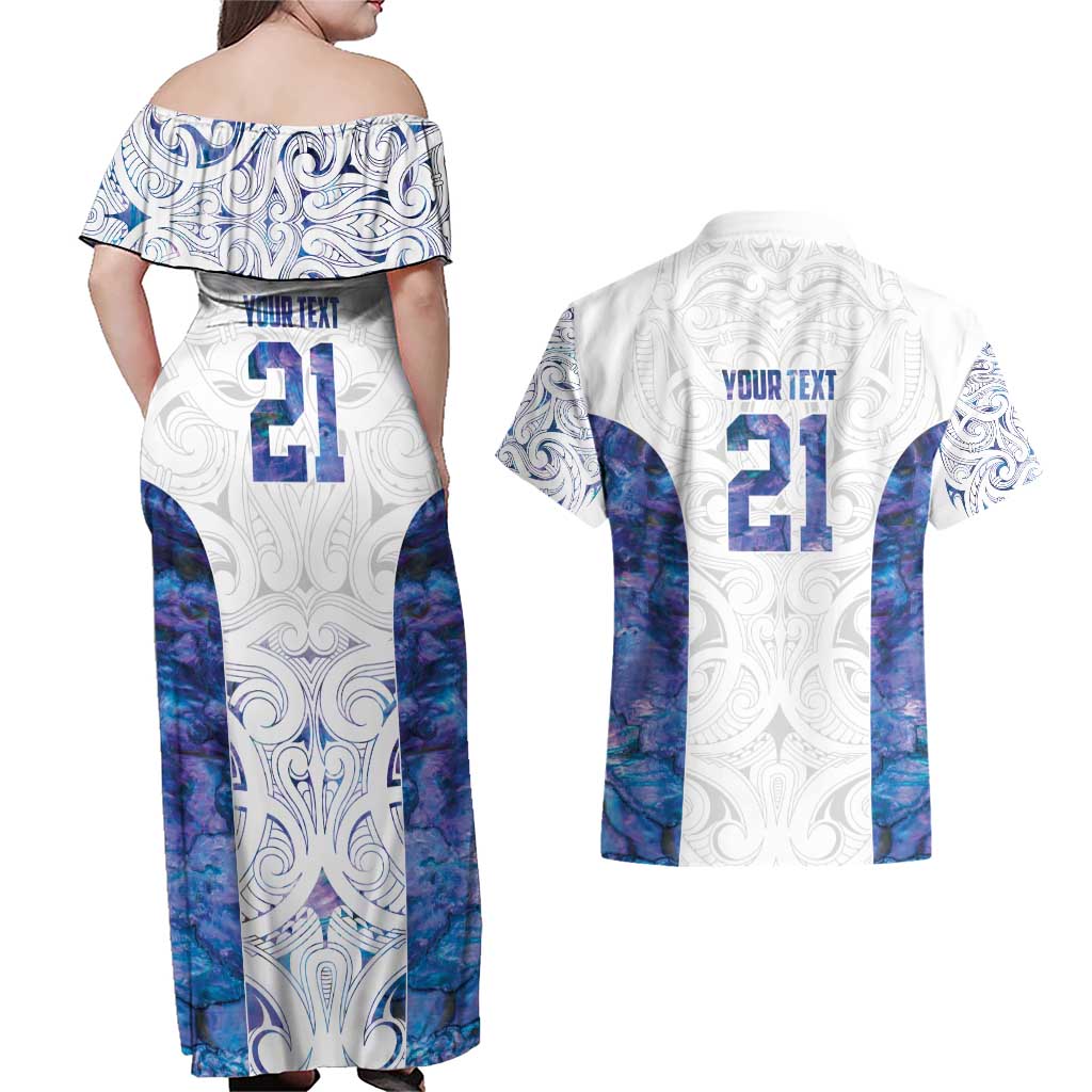 Custom New Zealand Aotearoa Couples Matching Off Shoulder Maxi Dress and Hawaiian Shirt Purple Maori Paua Shell Indigenous - Aussie Hoodie