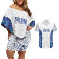 Custom New Zealand Aotearoa Couples Matching Off Shoulder Short Dress and Hawaiian Shirt Purple Maori Paua Shell Indigenous - Aussie Hoodie