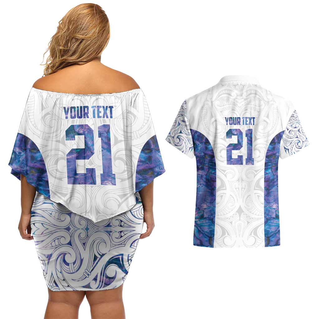 Custom New Zealand Aotearoa Couples Matching Off Shoulder Short Dress and Hawaiian Shirt Purple Maori Paua Shell Indigenous - Aussie Hoodie