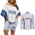 Custom New Zealand Aotearoa Couples Matching Off Shoulder Short Dress and Long Sleeve Button Shirt Purple Maori Paua Shell Indigenous - Aussie Hoodie