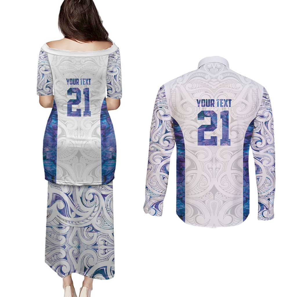 Custom New Zealand Aotearoa Couples Matching Puletasi and Long Sleeve Button Shirt Purple Maori Paua Shell Indigenous - Aussie Hoodie