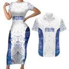 Custom New Zealand Aotearoa Couples Matching Short Sleeve Bodycon Dress and Hawaiian Shirt Purple Maori Paua Shell Indigenous - Aussie Hoodie