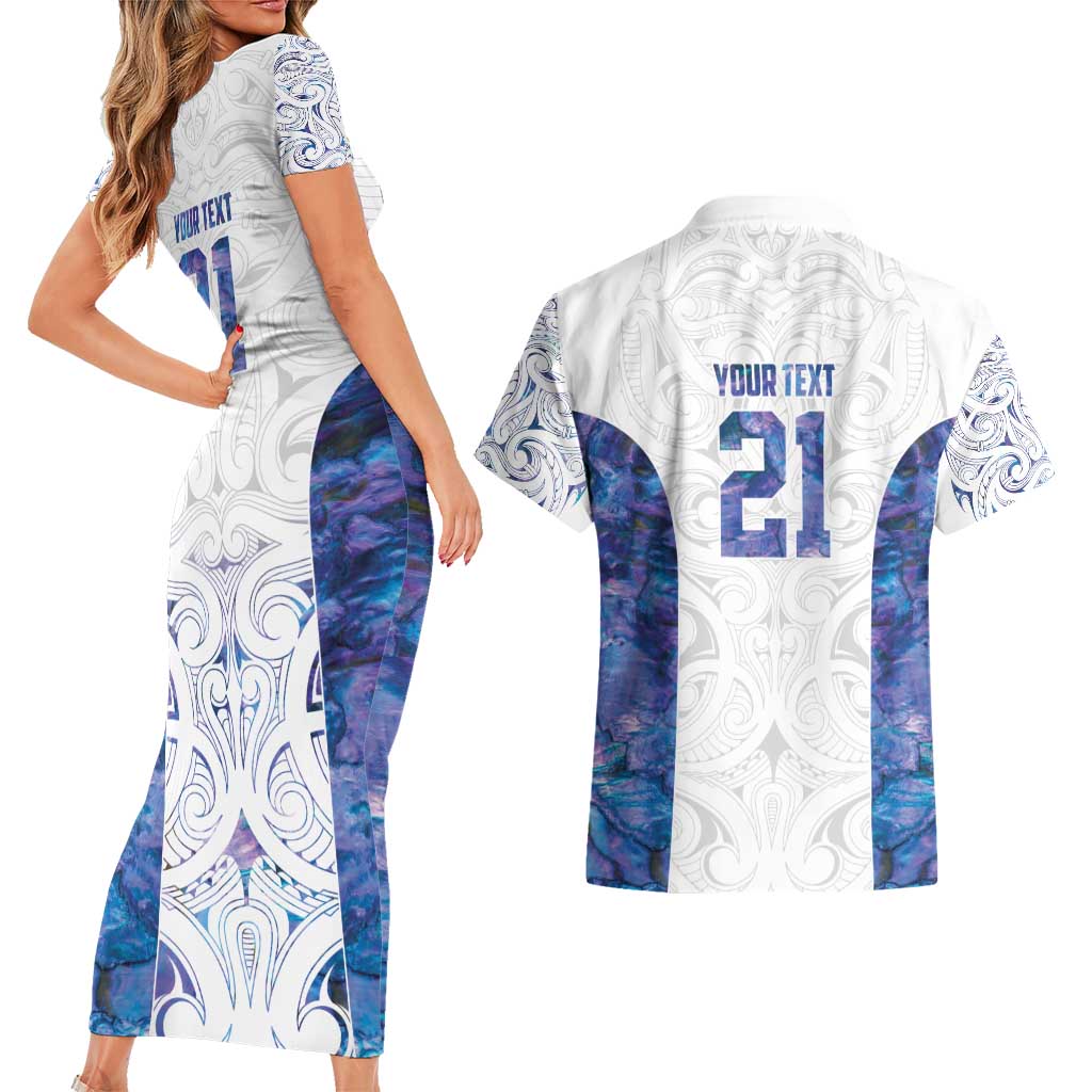 Custom New Zealand Aotearoa Couples Matching Short Sleeve Bodycon Dress and Hawaiian Shirt Purple Maori Paua Shell Indigenous - Aussie Hoodie