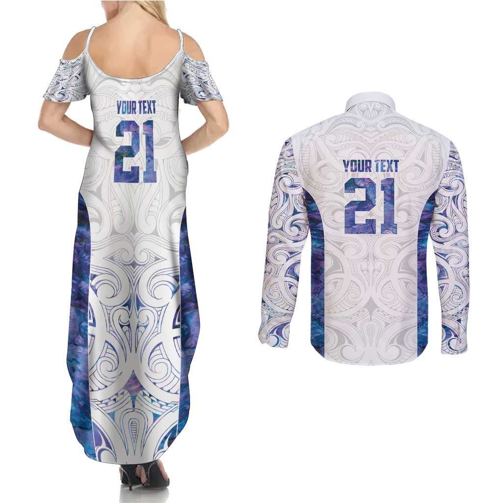 Custom New Zealand Aotearoa Couples Matching Summer Maxi Dress and Long Sleeve Button Shirt Purple Maori Paua Shell Indigenous - Aussie Hoodie
