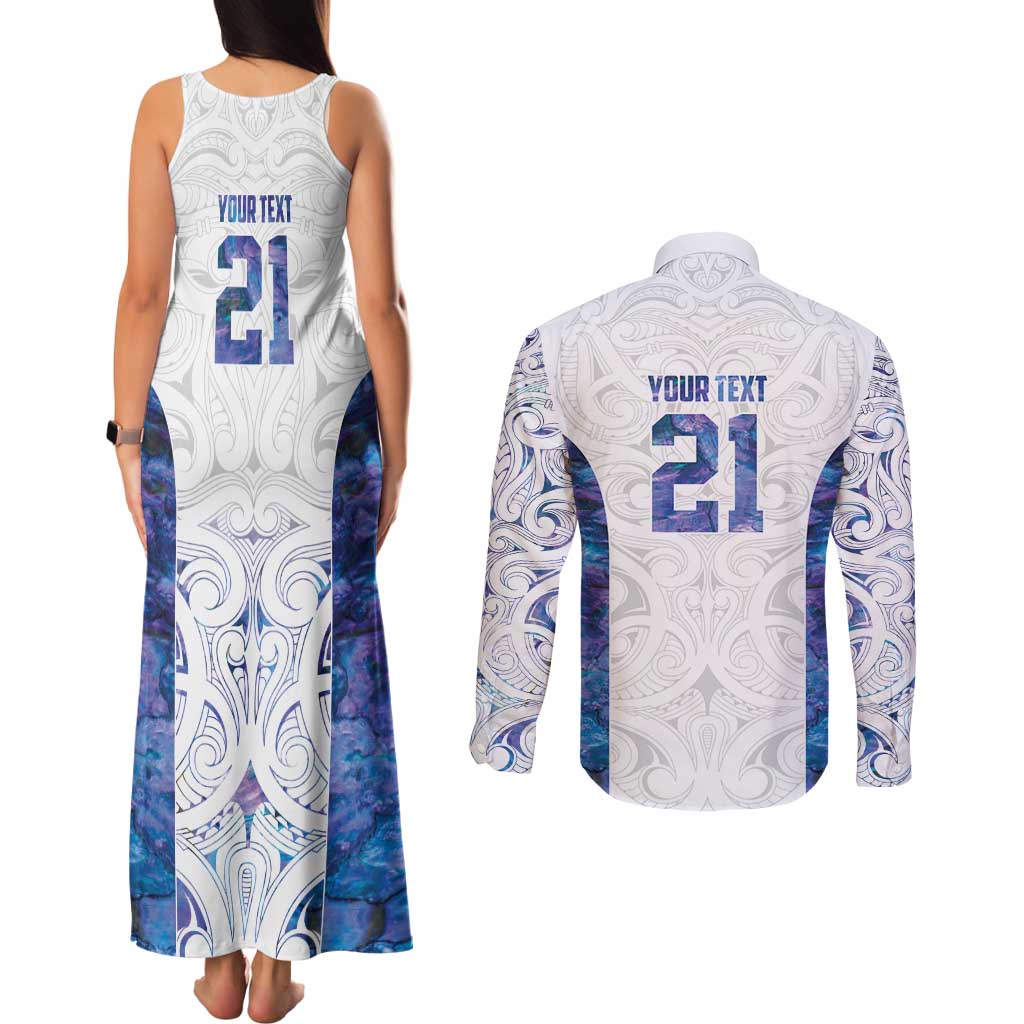 Custom New Zealand Aotearoa Couples Matching Tank Maxi Dress and Long Sleeve Button Shirt Purple Maori Paua Shell Indigenous - Aussie Hoodie