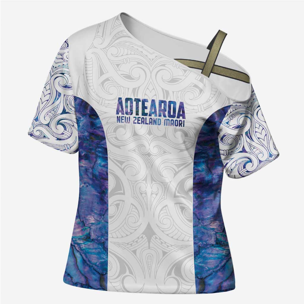Custom New Zealand Aotearoa Cross Shoulder Shirt Purple Maori Paua Shell Indigenous - Aussie Hoodie