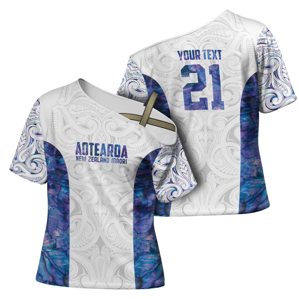 Custom New Zealand Aotearoa Cross Shoulder Shirt Purple Maori Paua Shell Indigenous - Aussie Hoodie