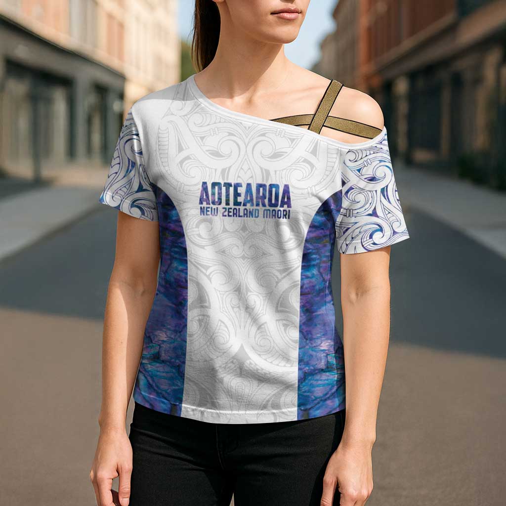 Custom New Zealand Aotearoa Cross Shoulder Shirt Purple Maori Paua Shell Indigenous - Aussie Hoodie