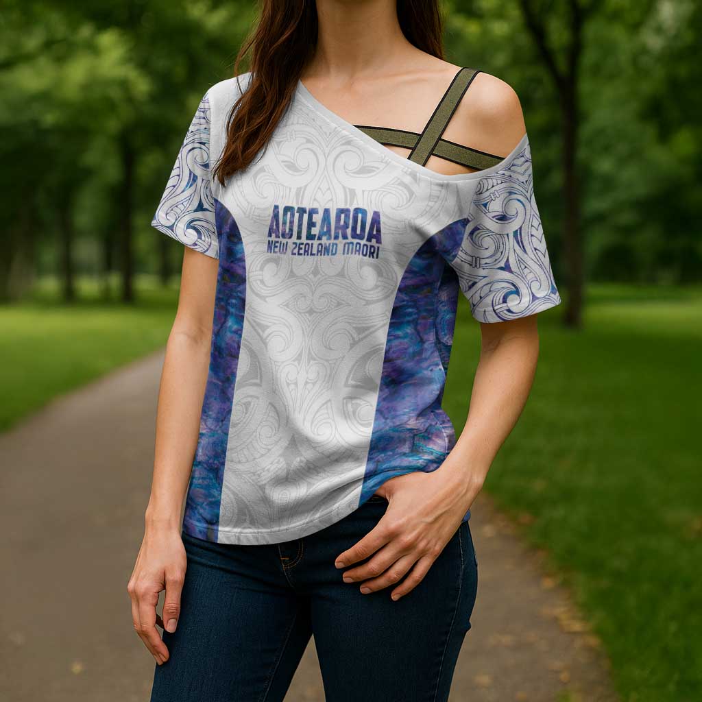 Custom New Zealand Aotearoa Cross Shoulder Shirt Purple Maori Paua Shell Indigenous - Aussie Hoodie