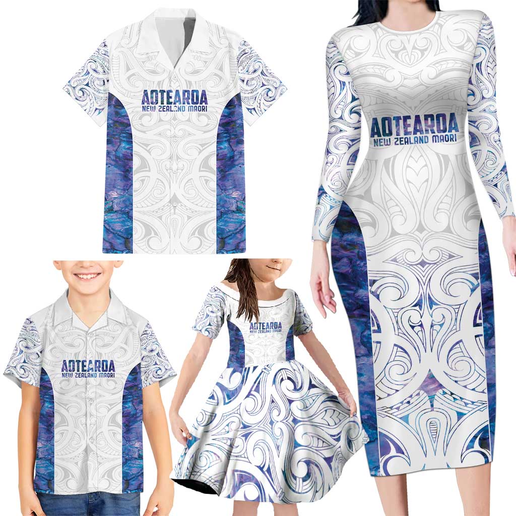 Custom New Zealand Aotearoa Family Matching Long Sleeve Bodycon Dress and Hawaiian Shirt Purple Maori Paua Shell Indigenous - Aussie Hoodie