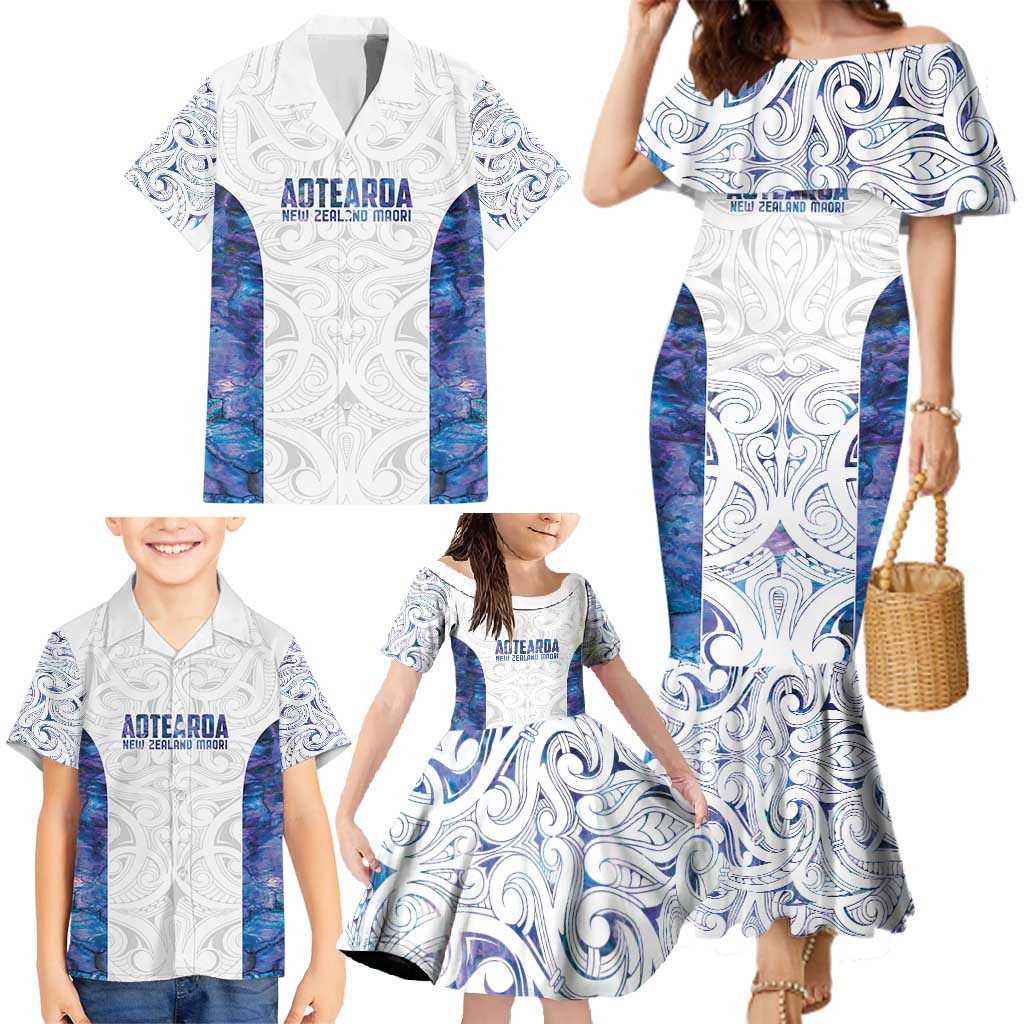 Custom New Zealand Aotearoa Family Matching Mermaid Dress and Hawaiian Shirt Purple Maori Paua Shell Indigenous - Aussie Hoodie