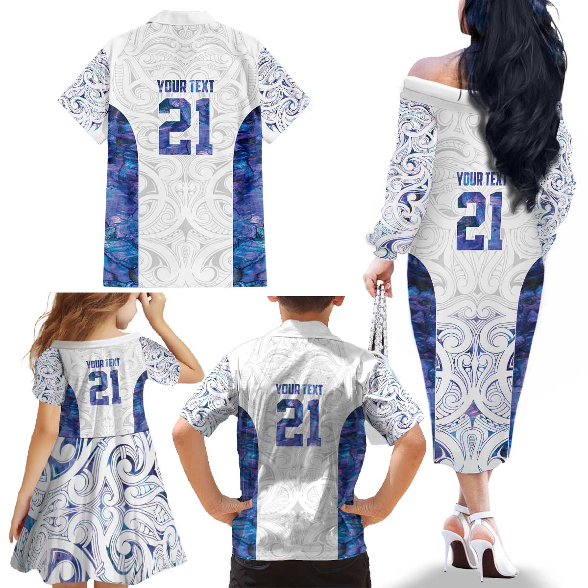 Custom New Zealand Aotearoa Family Matching Off The Shoulder Long Sleeve Dress and Hawaiian Shirt Purple Maori Paua Shell Indigenous - Aussie Hoodie