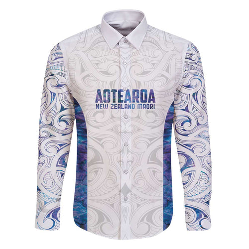 Custom New Zealand Aotearoa Family Matching Off The Shoulder Long Sleeve Dress and Hawaiian Shirt Purple Maori Paua Shell Indigenous - Aussie Hoodie