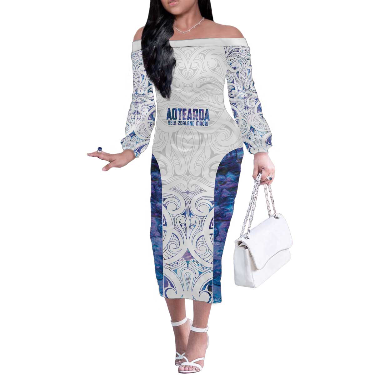 Custom New Zealand Aotearoa Family Matching Off The Shoulder Long Sleeve Dress and Hawaiian Shirt Purple Maori Paua Shell Indigenous - Aussie Hoodie