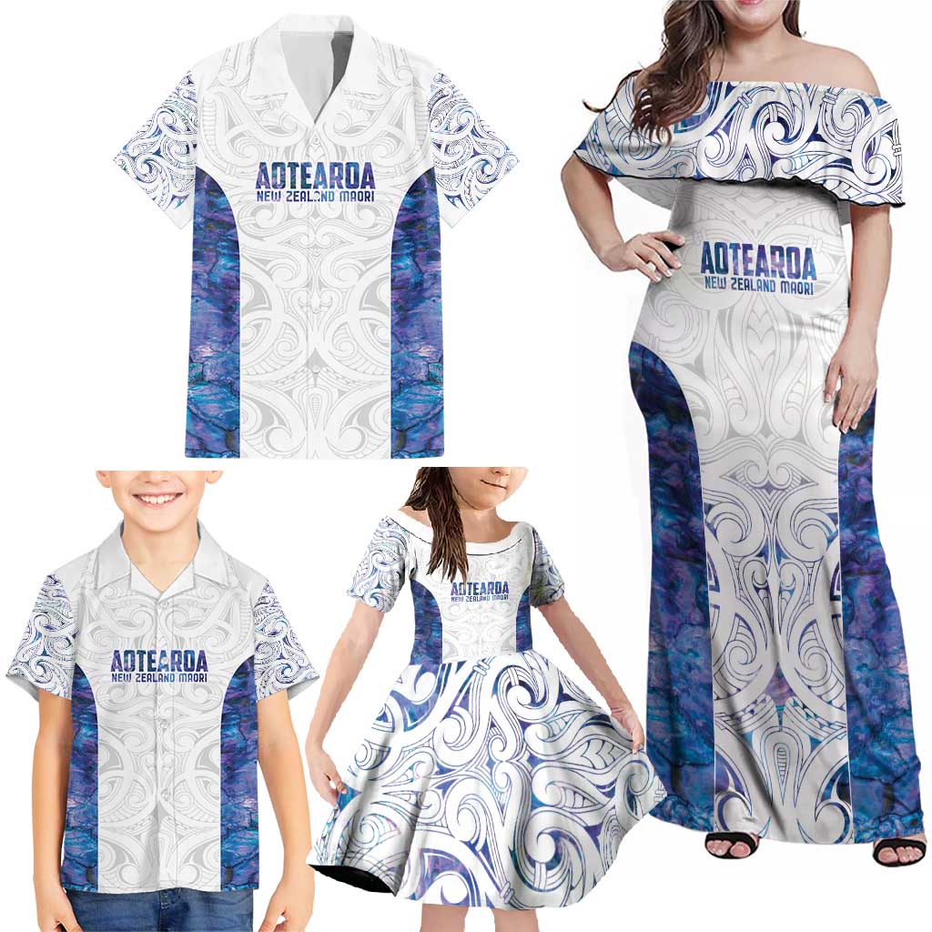 Custom New Zealand Aotearoa Family Matching Off Shoulder Maxi Dress and Hawaiian Shirt Purple Maori Paua Shell Indigenous - Aussie Hoodie