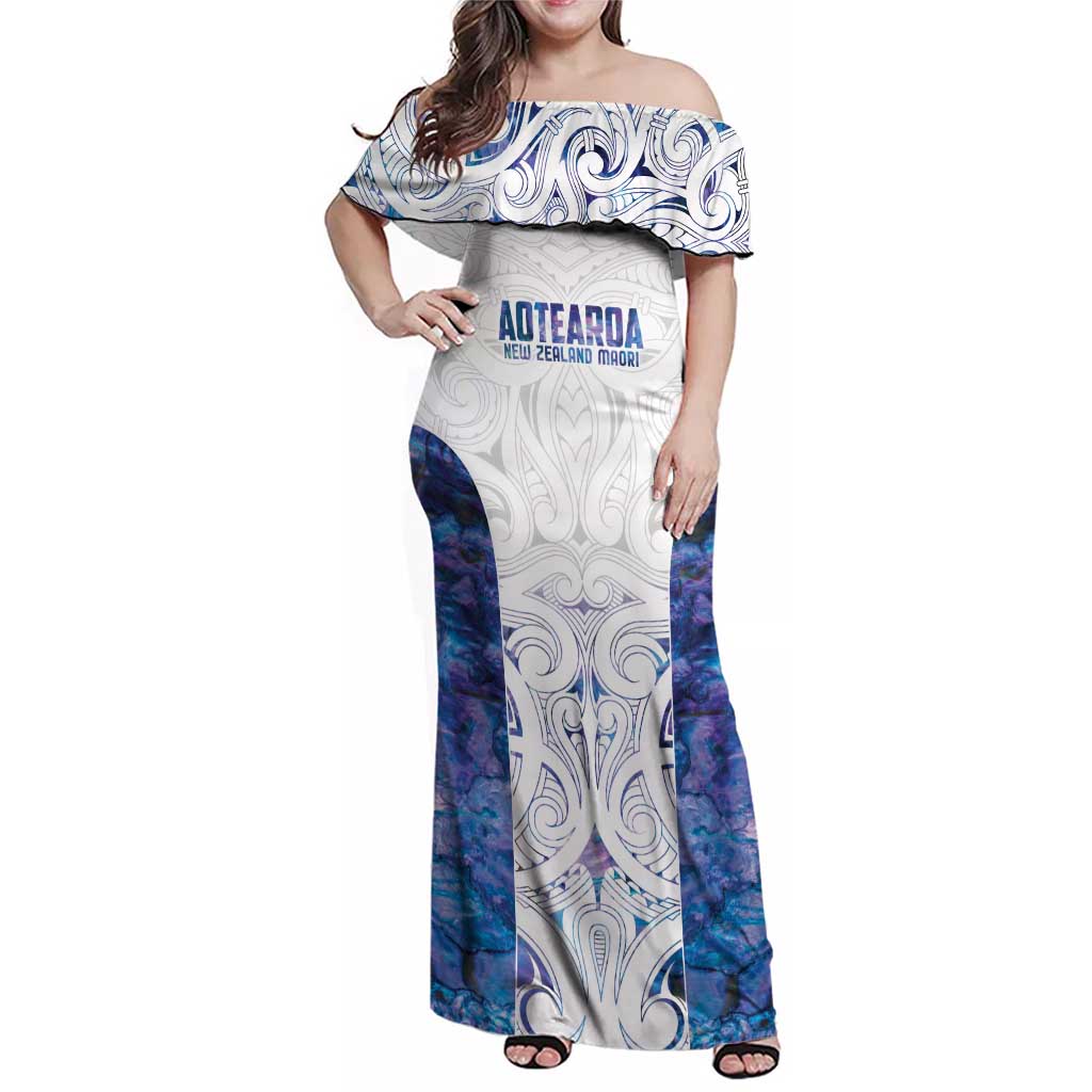 Custom New Zealand Aotearoa Family Matching Off Shoulder Maxi Dress and Hawaiian Shirt Purple Maori Paua Shell Indigenous - Aussie Hoodie