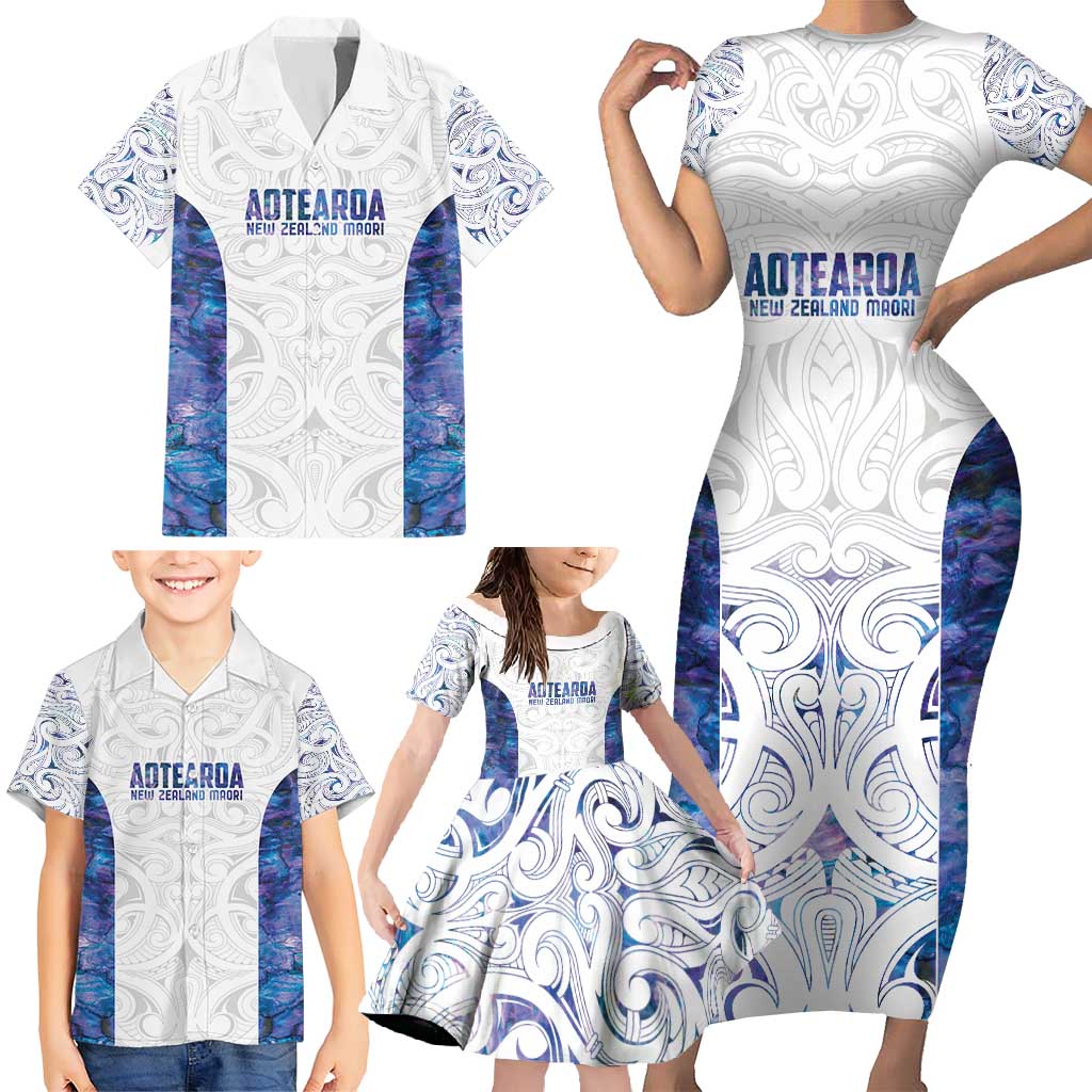 Custom New Zealand Aotearoa Family Matching Short Sleeve Bodycon Dress and Hawaiian Shirt Purple Maori Paua Shell Indigenous - Aussie Hoodie