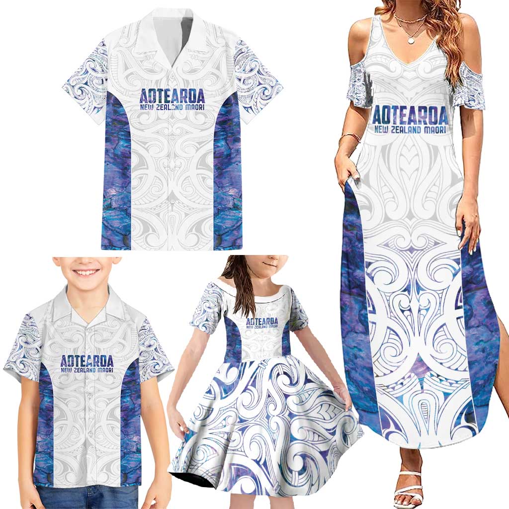 Custom New Zealand Aotearoa Family Matching Summer Maxi Dress and Hawaiian Shirt Purple Maori Paua Shell Indigenous - Aussie Hoodie