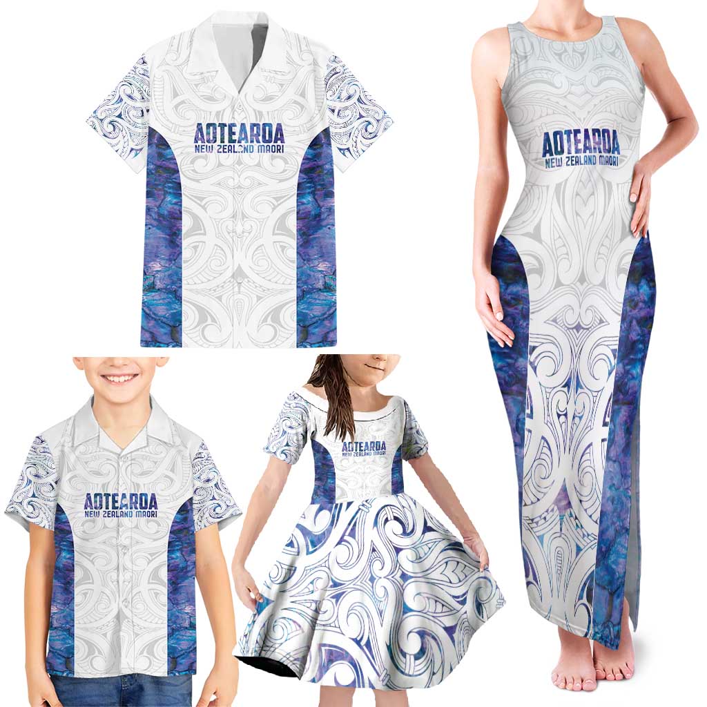 Custom New Zealand Aotearoa Family Matching Tank Maxi Dress and Hawaiian Shirt Purple Maori Paua Shell Indigenous - Aussie Hoodie