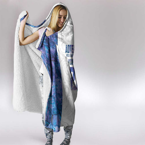 Custom New Zealand Aotearoa Hooded Blanket Purple Maori Paua Shell Indigenous - Aussie Hoodie
