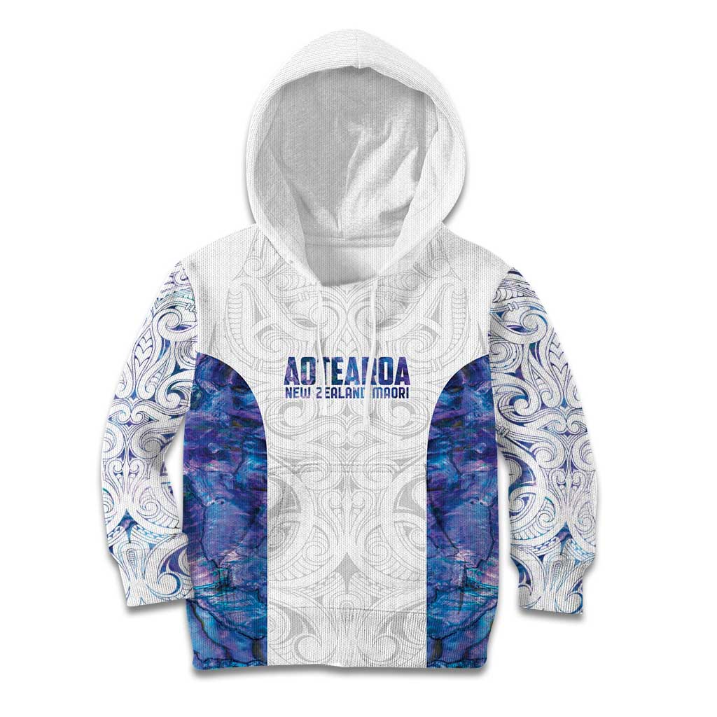 Custom New Zealand Aotearoa Kid Hoodie Purple Maori Paua Shell Indigenous - Aussie Hoodie