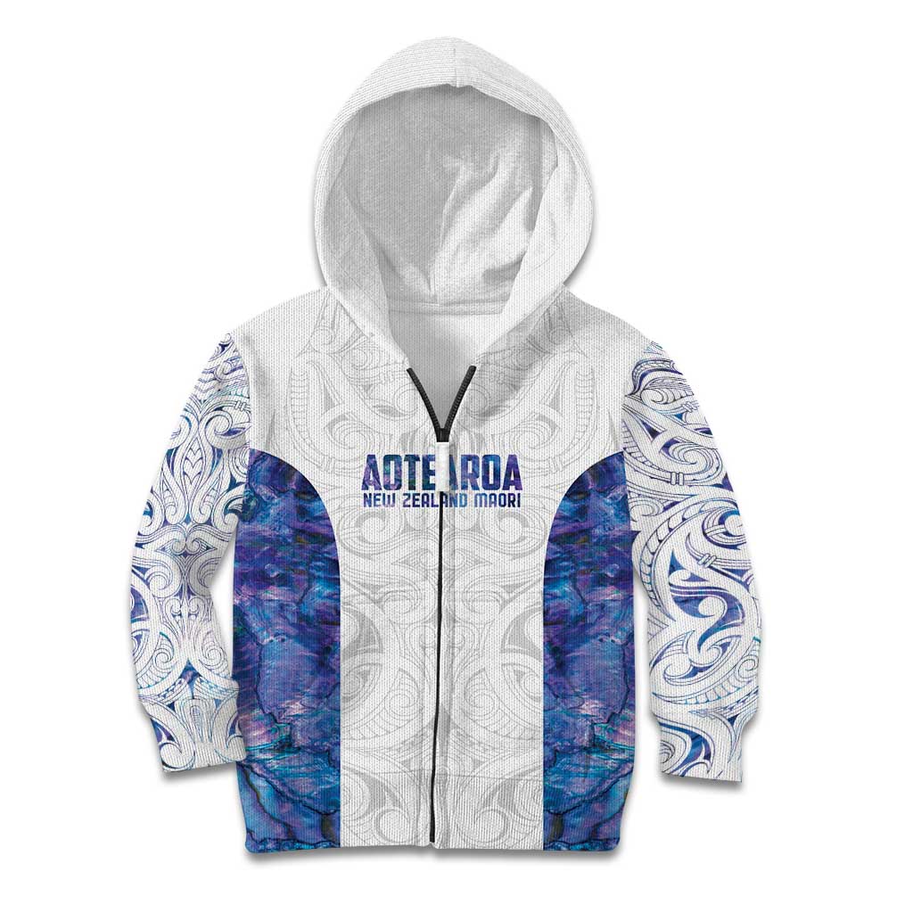 Custom New Zealand Aotearoa Kid Hoodie Purple Maori Paua Shell Indigenous - Aussie Hoodie