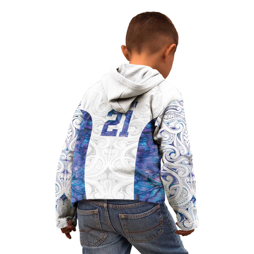 Custom New Zealand Aotearoa Kid Hoodie Purple Maori Paua Shell Indigenous - Aussie Hoodie
