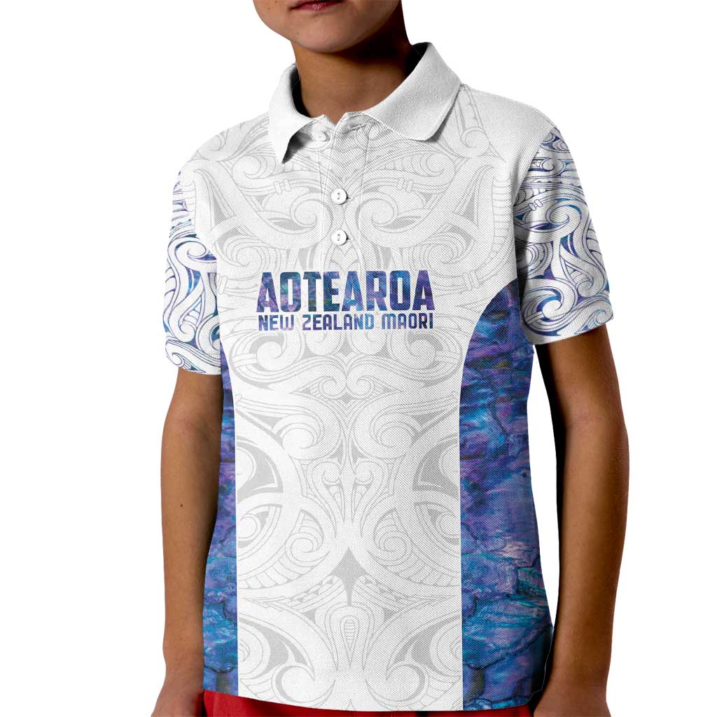 Custom New Zealand Aotearoa Kid Polo Shirt Purple Maori Paua Shell Indigenous - Aussie Hoodie