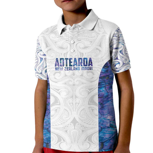 Custom New Zealand Aotearoa Kid Polo Shirt Purple Maori Paua Shell Indigenous - Aussie Hoodie